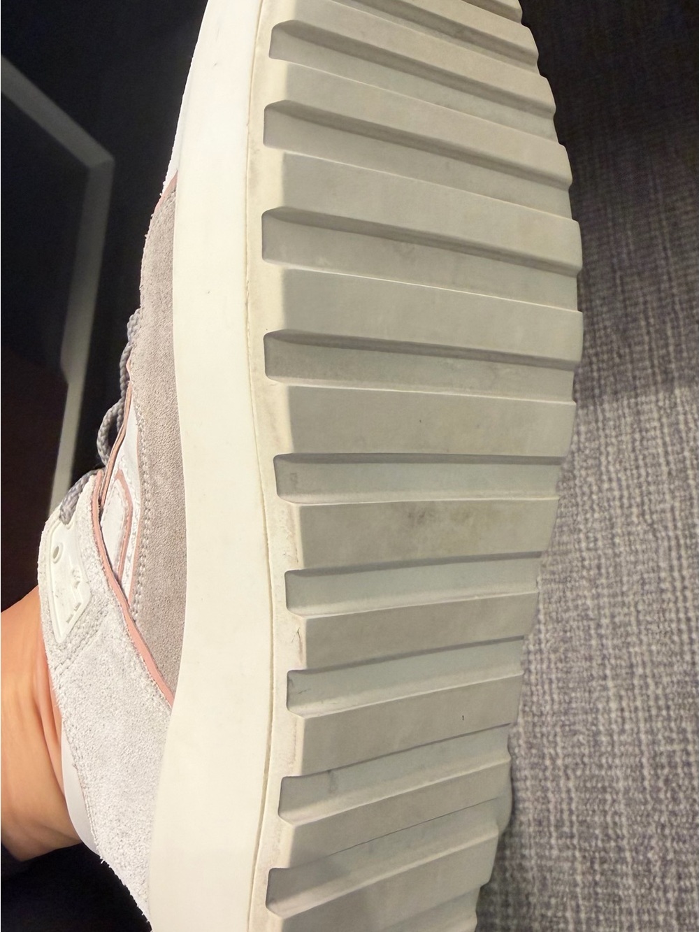 Moncler Women's Grey & Pale Pink Suede Low-Top Sneaker - Picture 7 of 7